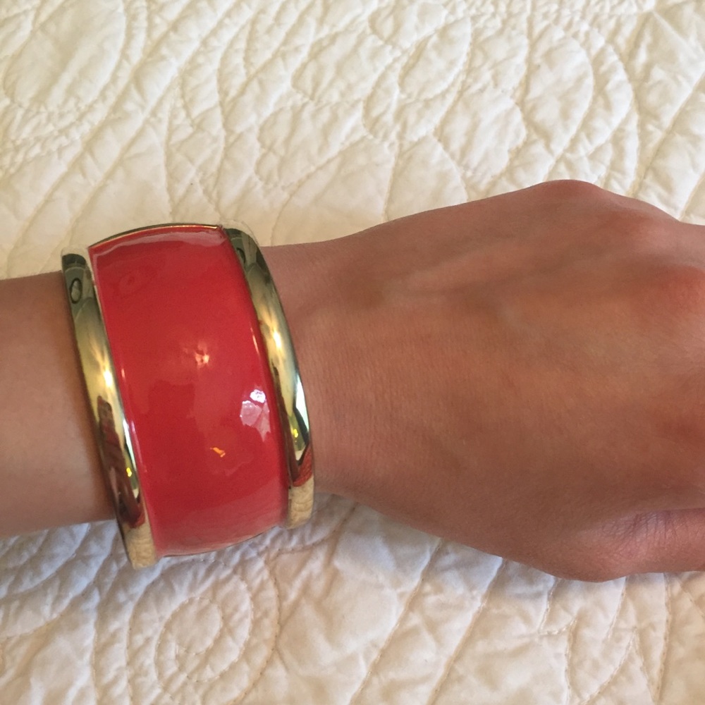 Gold and coral hinge bracelet
